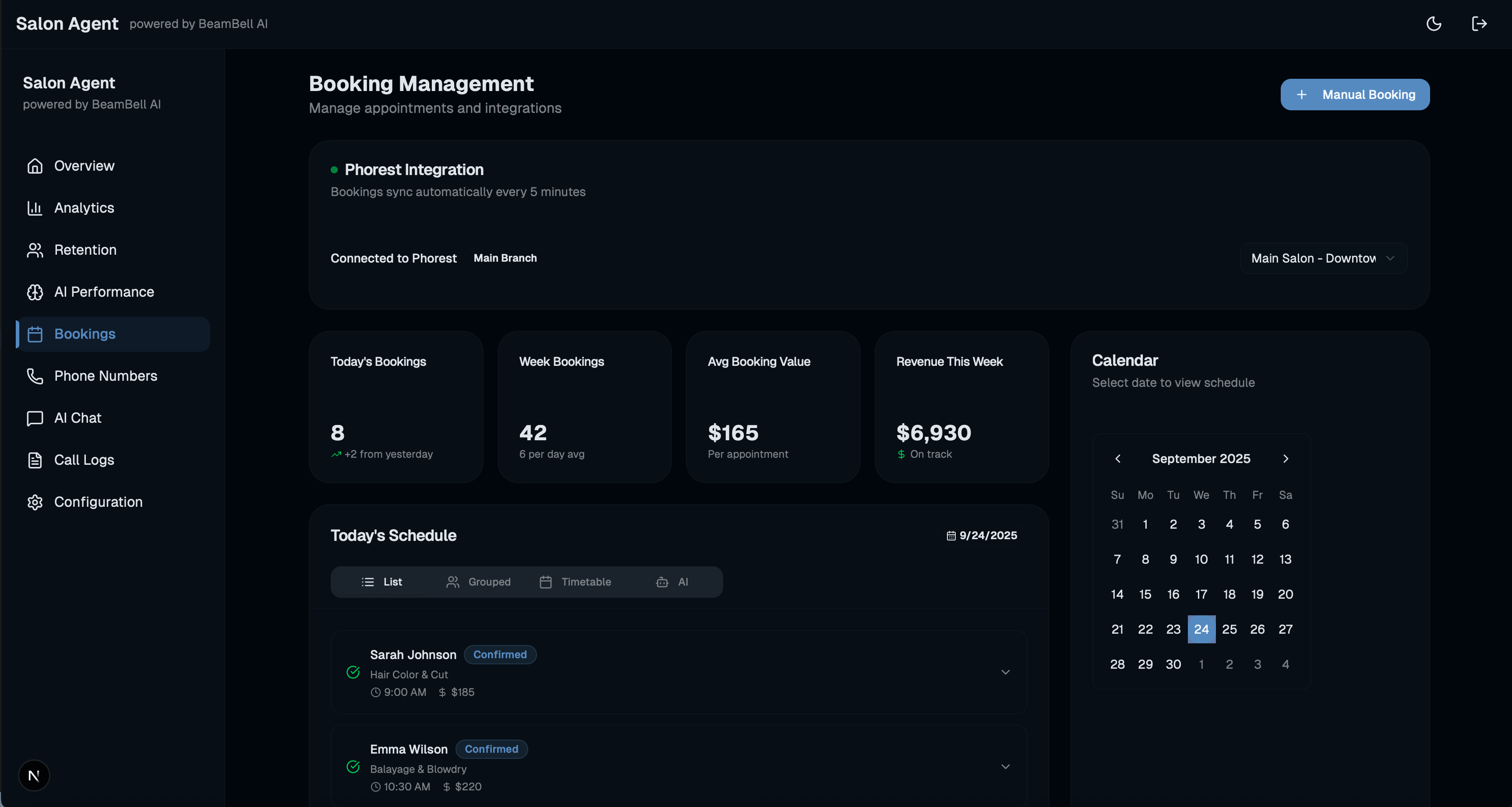 Salon Agent AI Dashboard